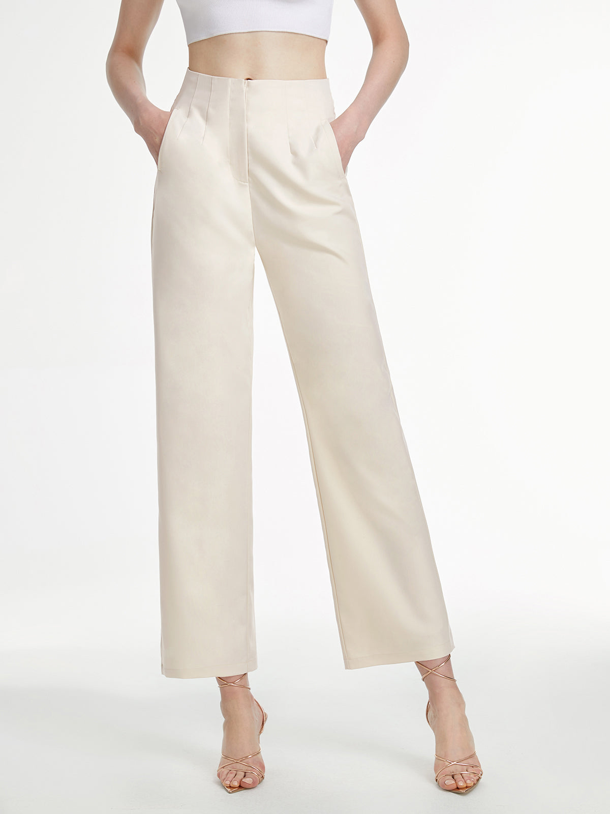 Thecomense - High Waisted Cropped Straight Leg Trousers