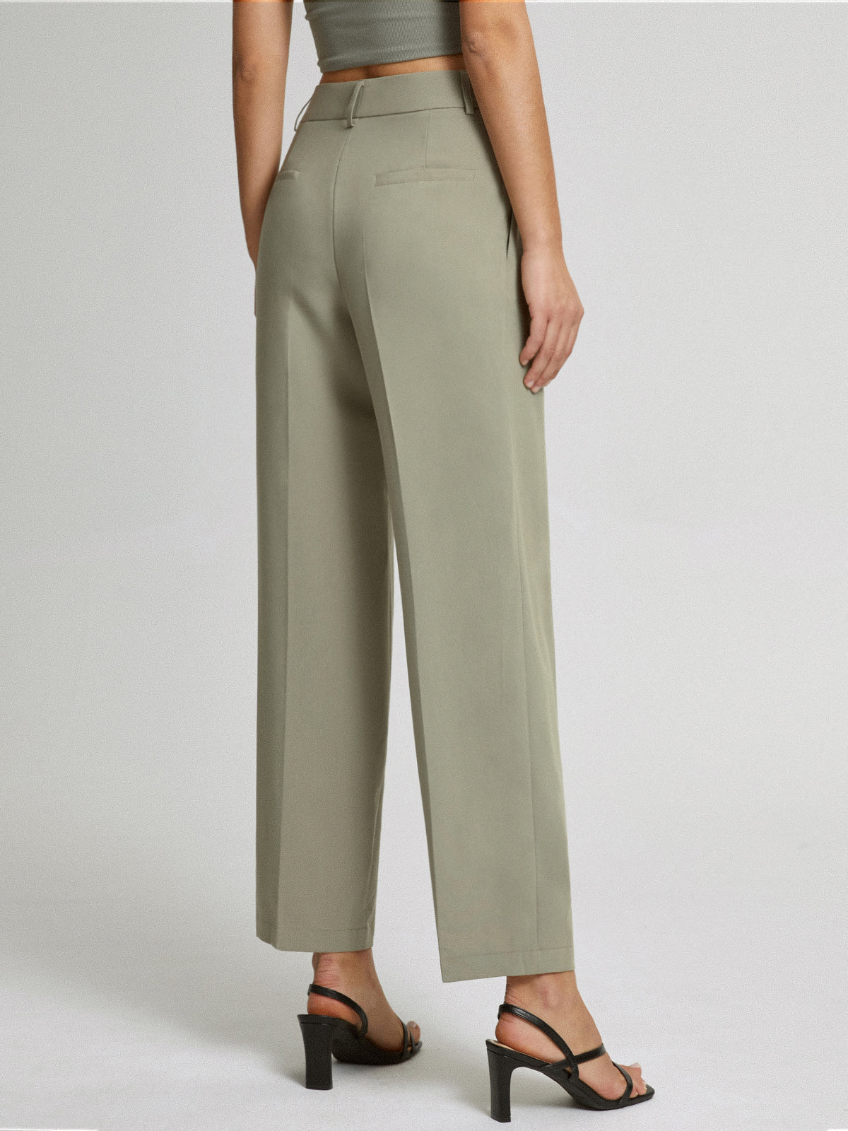 Thecomense - Cropped Mid Rise Straight Leg Trousers