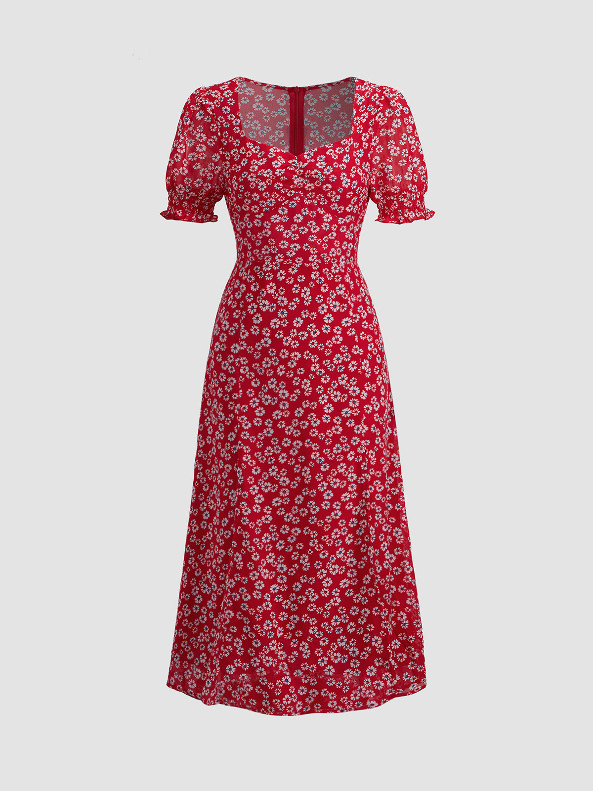 Thecomense - Square Neck Floral Midi Dress