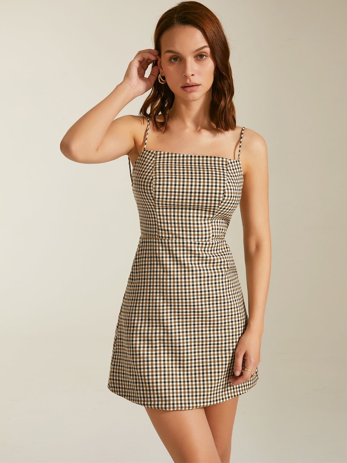 Thecomense - Checkered Mini Strap Dress