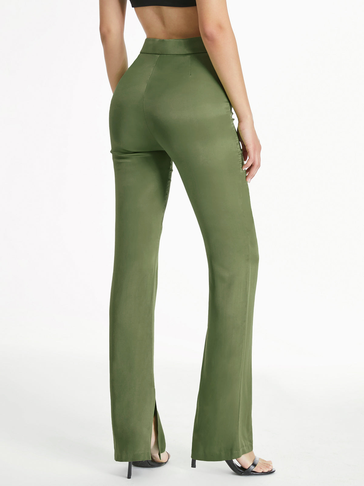 Thecomense - High Waisted Skinny Stretch Flare Slit Leg Pants