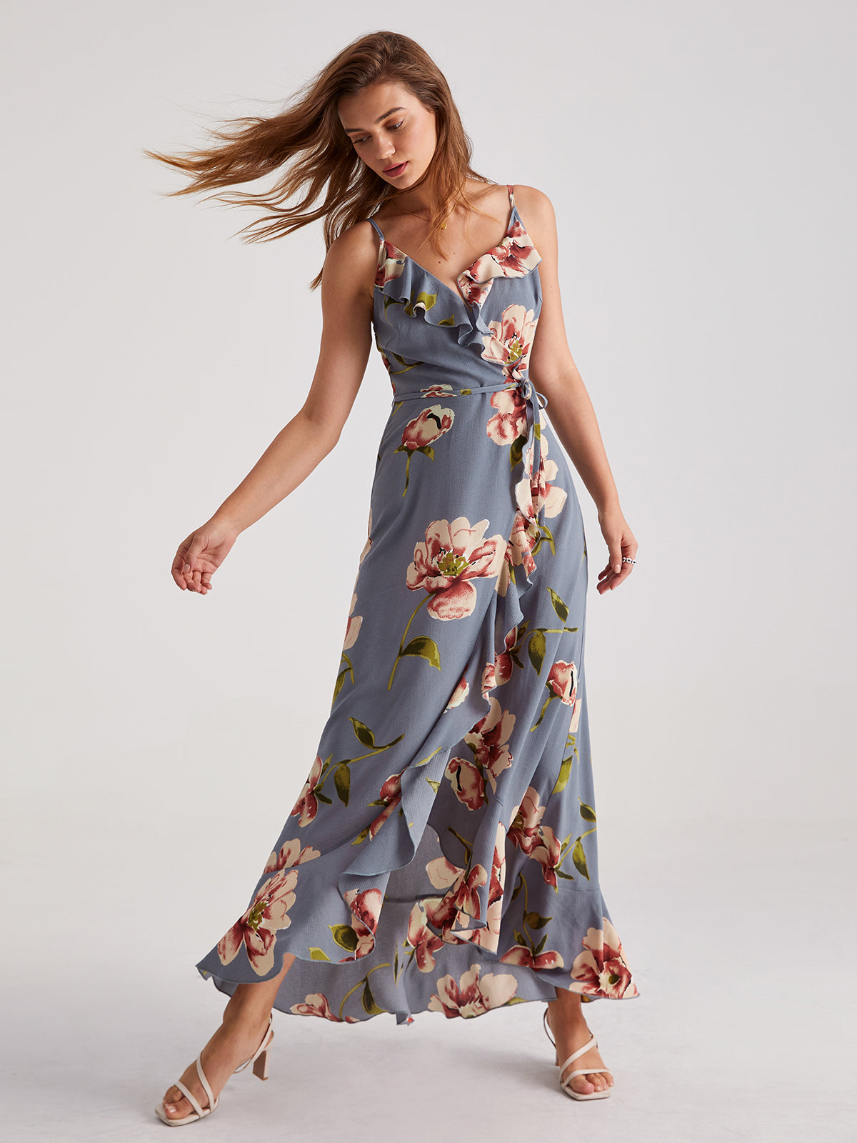 Thecomense - Cami V-Neck Floral Ruffles Maxi Dress