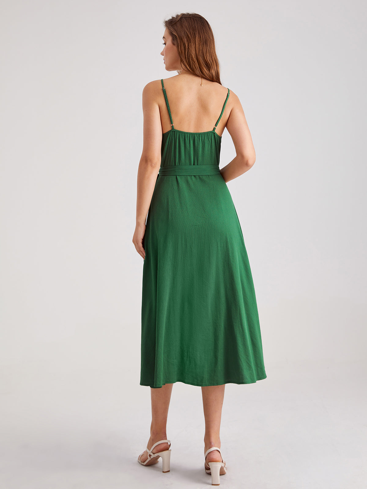 Thecomense - V-Neck Solid Tie Split Wrap Dress