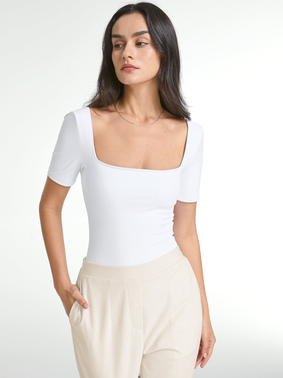Thecomense - Short Sleeve Square Neck Bodysuit