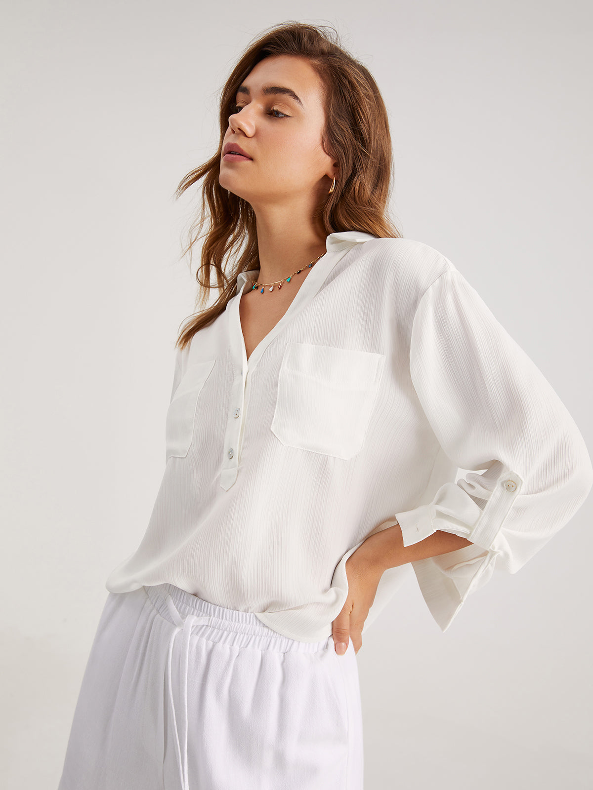 Thecomense - Solid Pocket Button Up Shirt