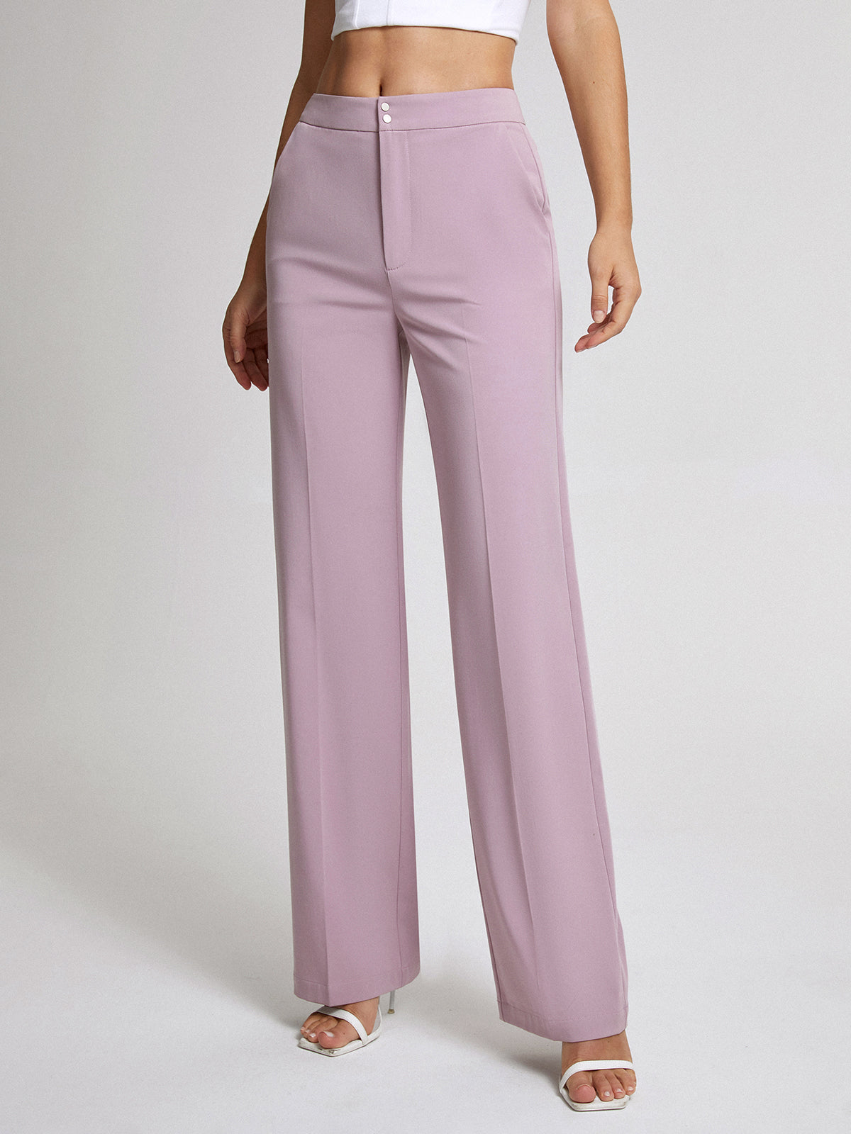 Thecomense - Mauve High Waisted Wide Leg Trousers