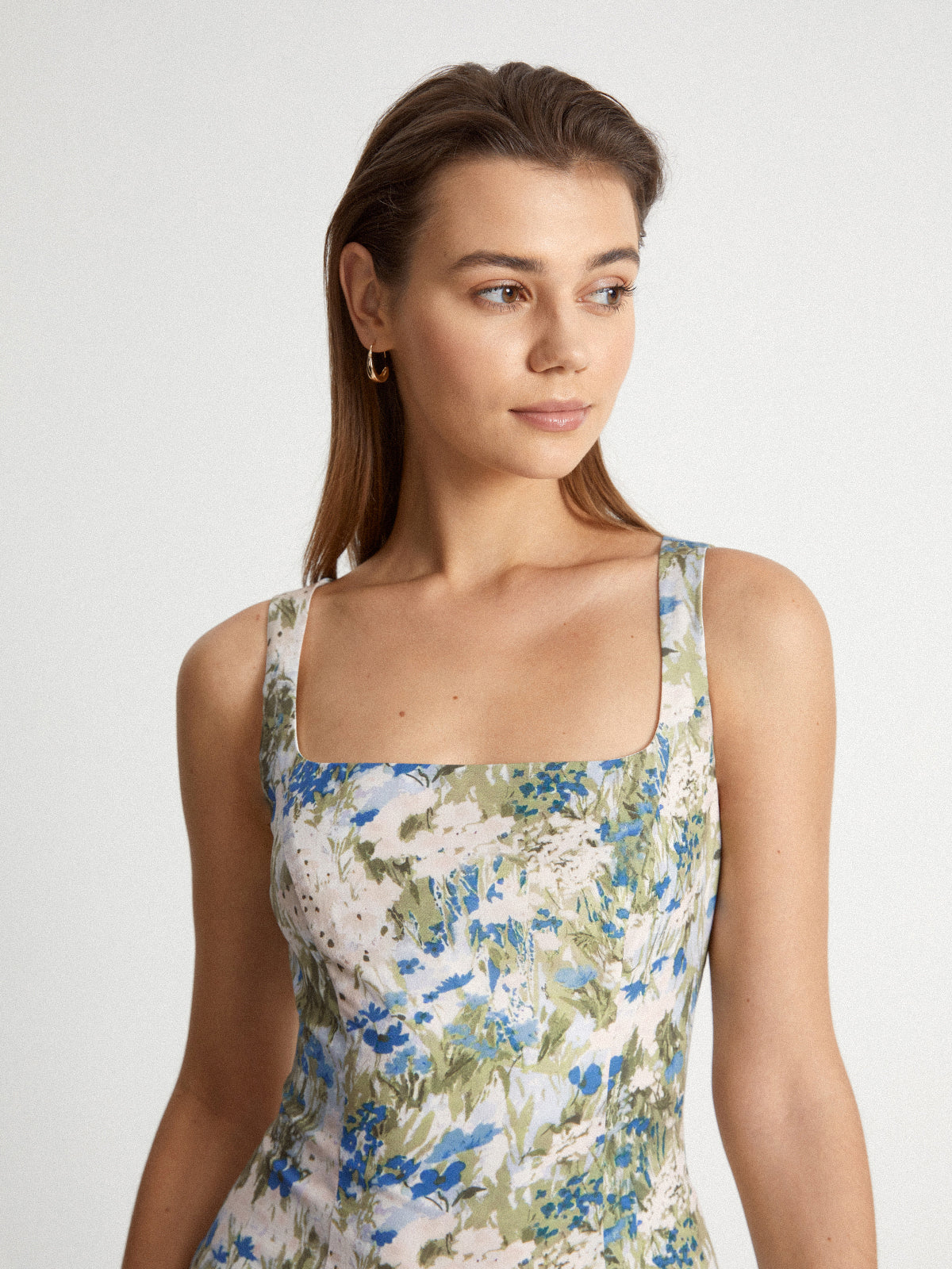 Thecomense - Floral Square Neck Strap Short Dress