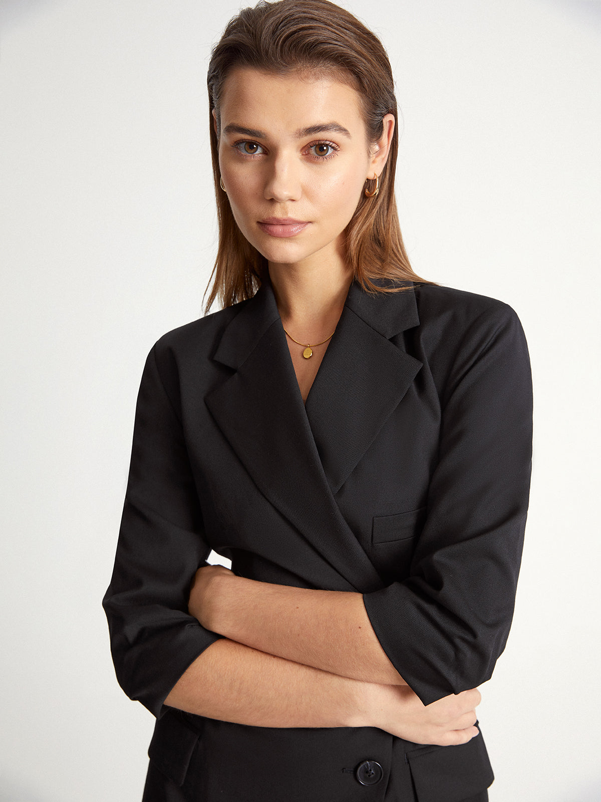 Thecomense - Double Breasted Quarter Sleeve Wrap Blazer Dress