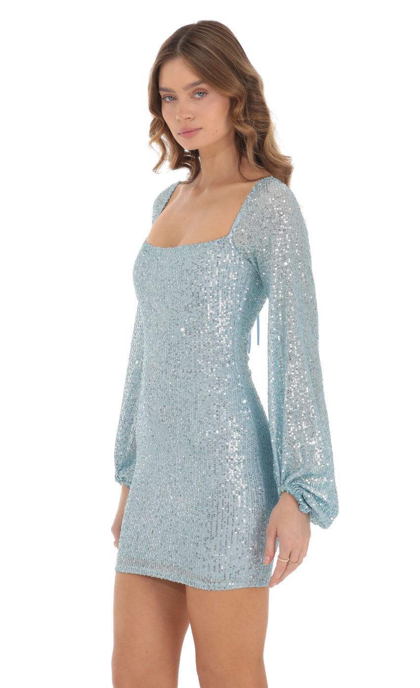 Shantelle Sequin Long Sleeve Dress in Blue