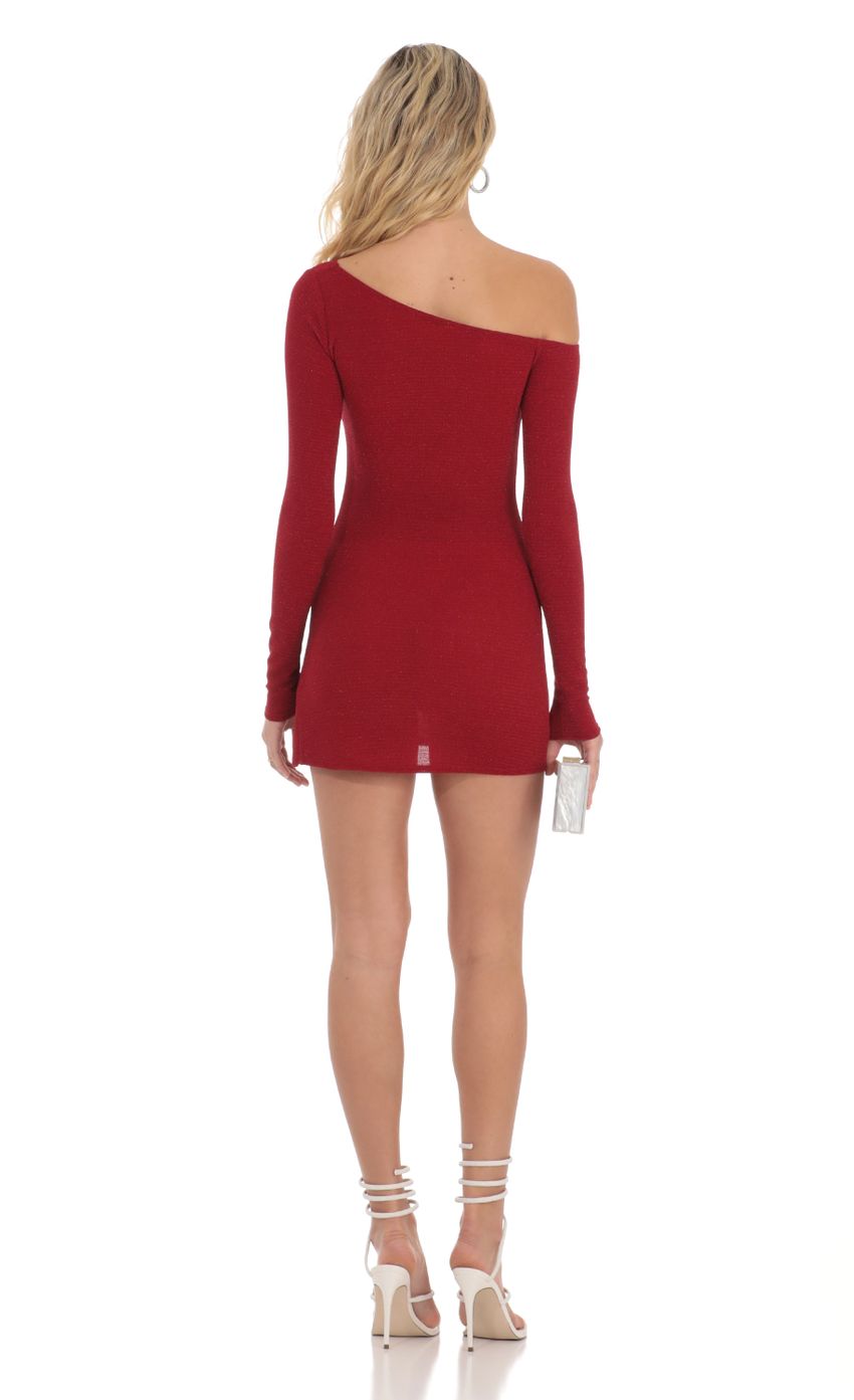 Shimmer One Off Shoulder Bodycon Dress in Red