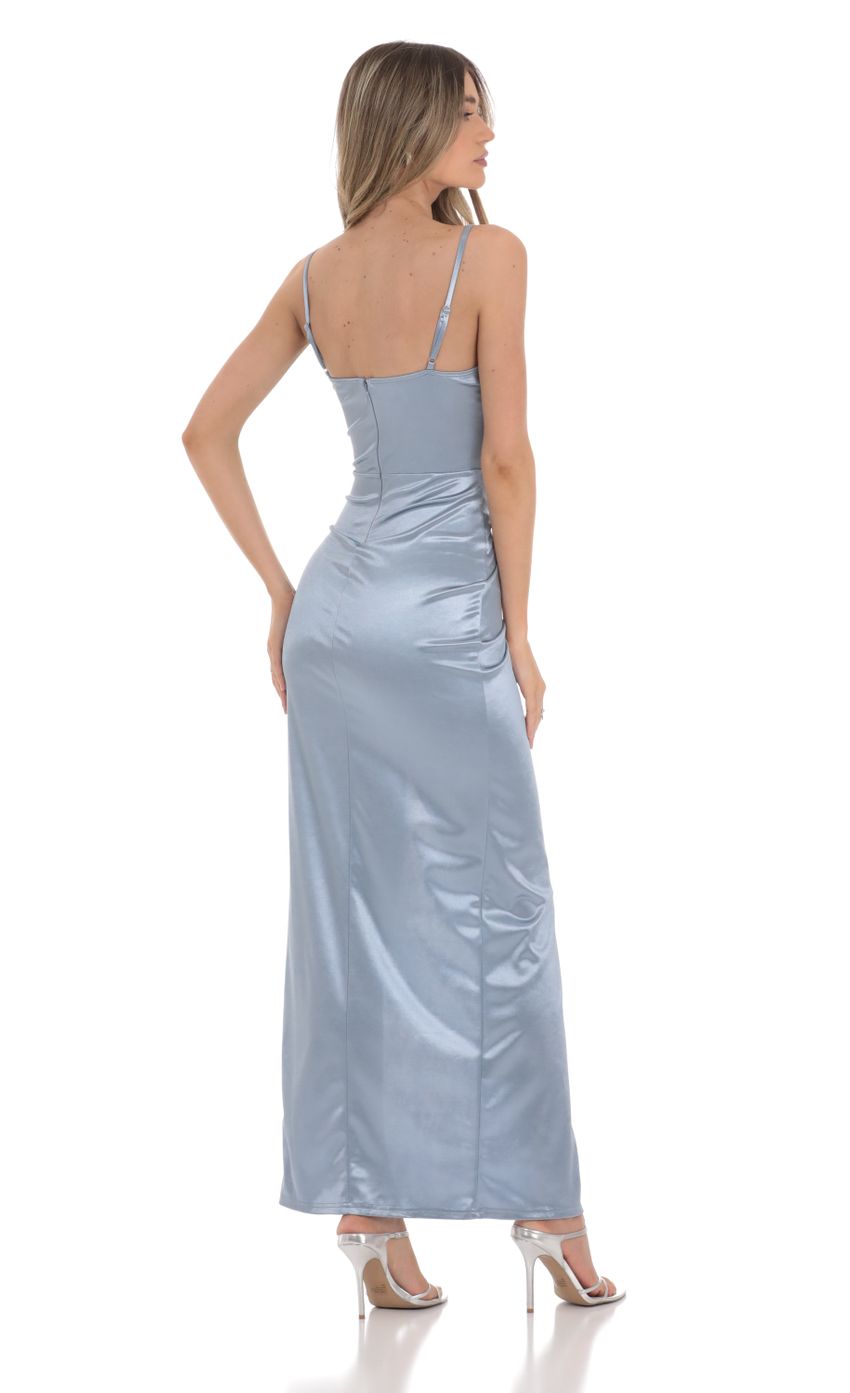 Satin Corset Maxi Dress in Blue