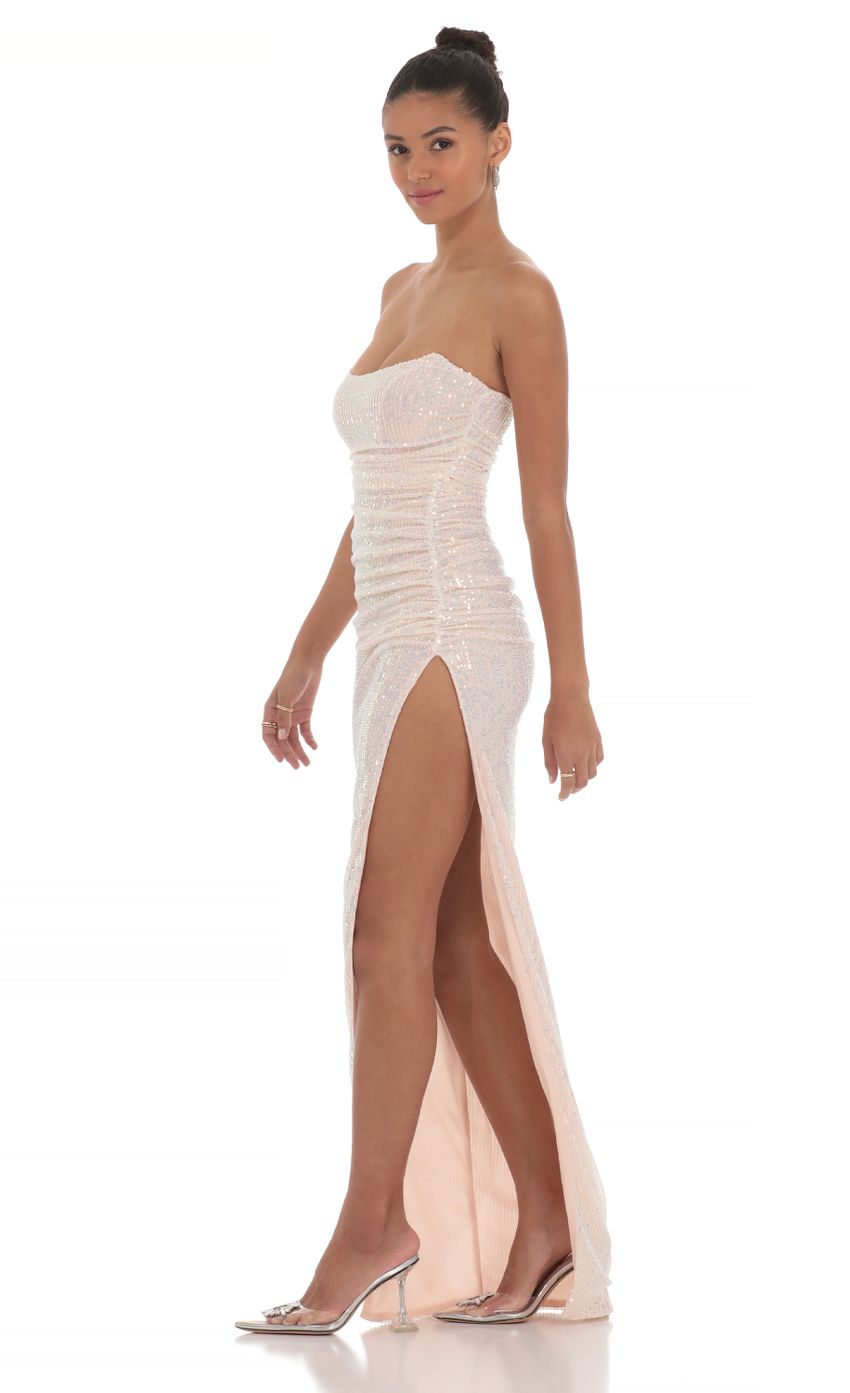 Iridescent Sequin Corset Maxi Dress in Pink