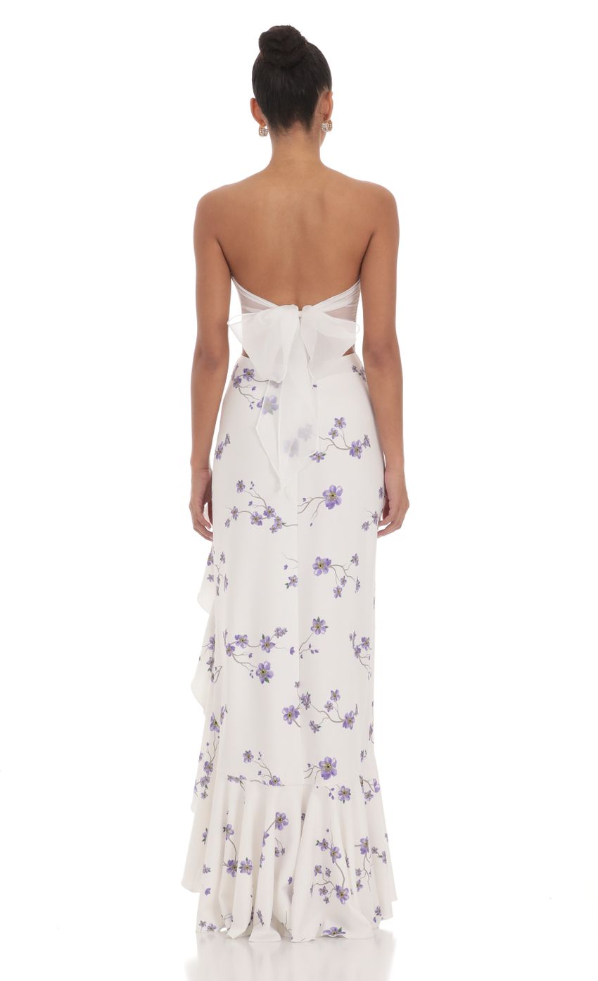 Floral Strapless Back Bow Corset Maxi Dress in White