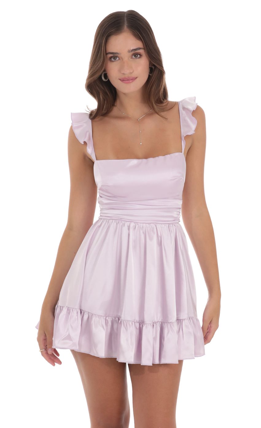 Satin Fit and Flare Dress in Lilac