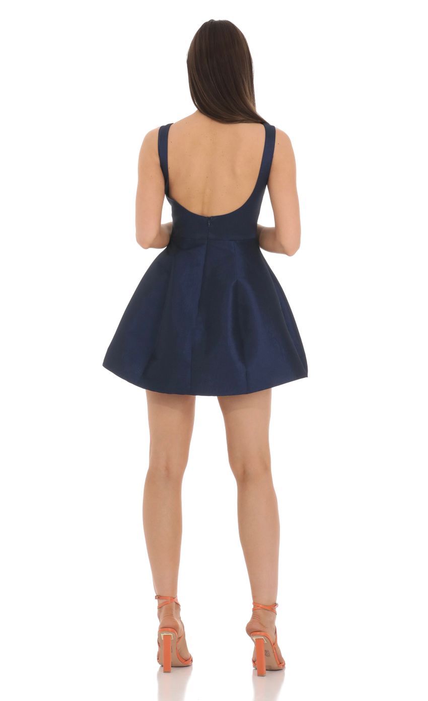 High Neck Open Back Flare Dress in Navy