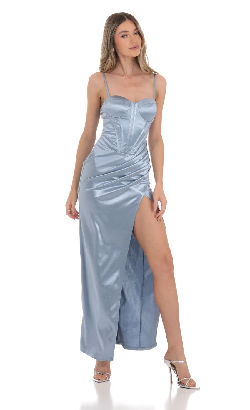 Satin Corset Maxi Dress in Blue