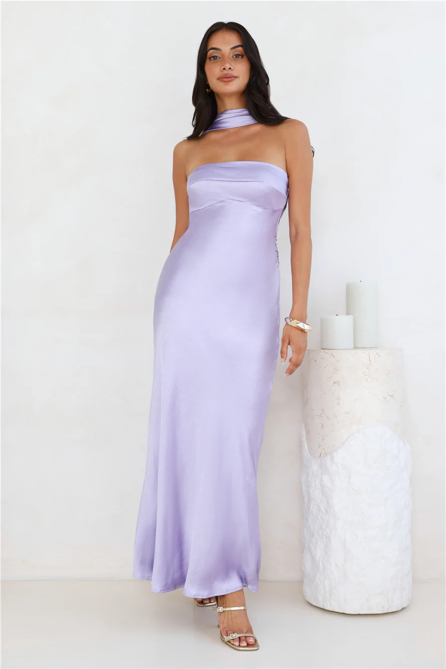 Precious Pearl Satin Maxi Dress Lilac