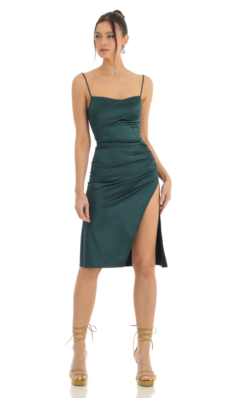 Satin Midi Dress in Green
