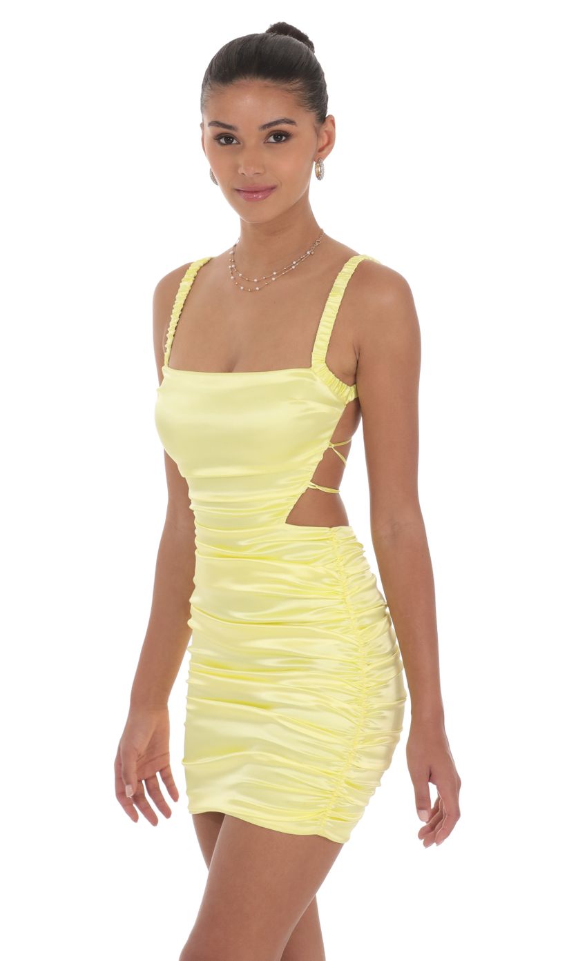 Satin Cutout Bodycon Dress in Yellow