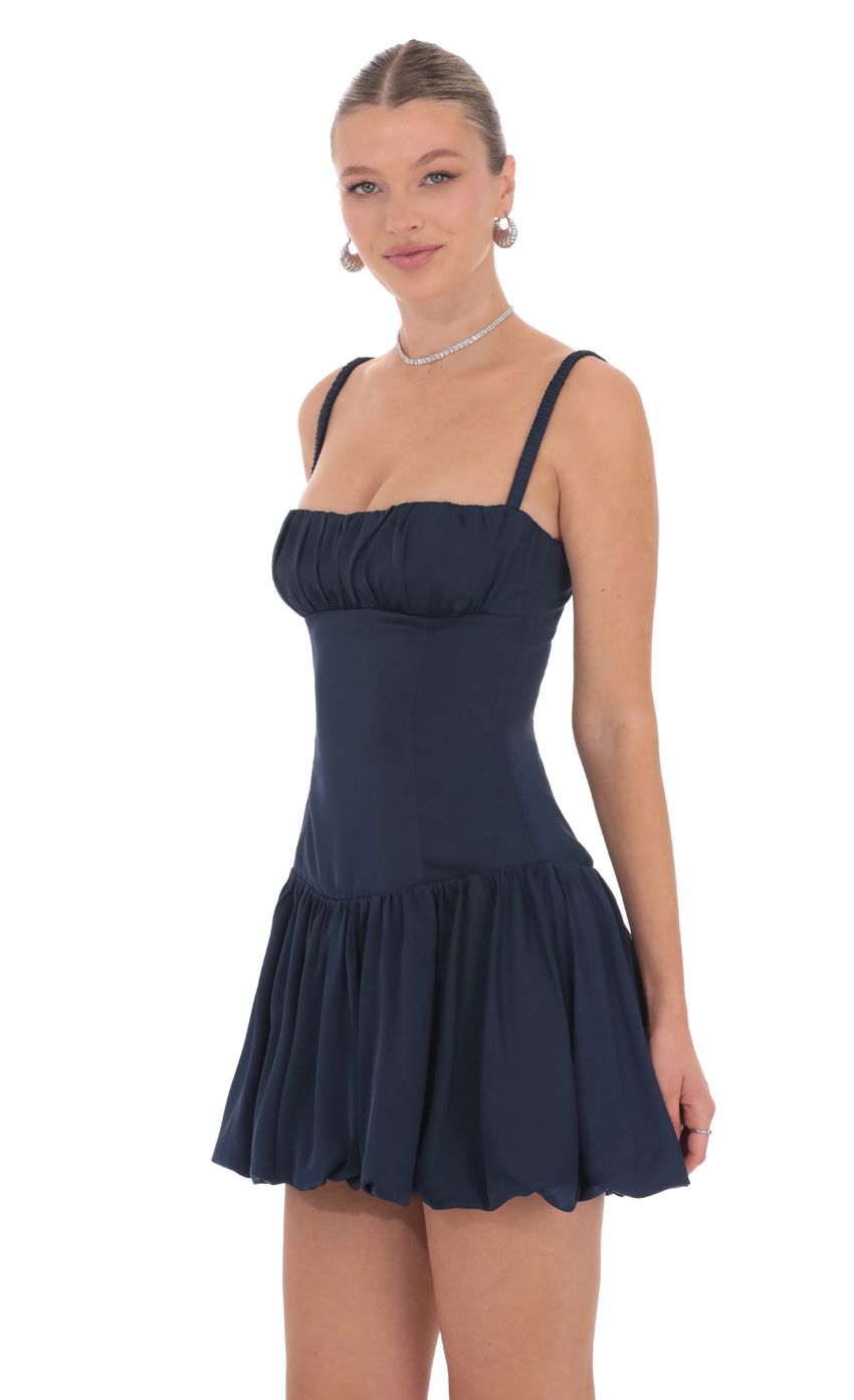 Ruched Bust Bubble Dress in Navy