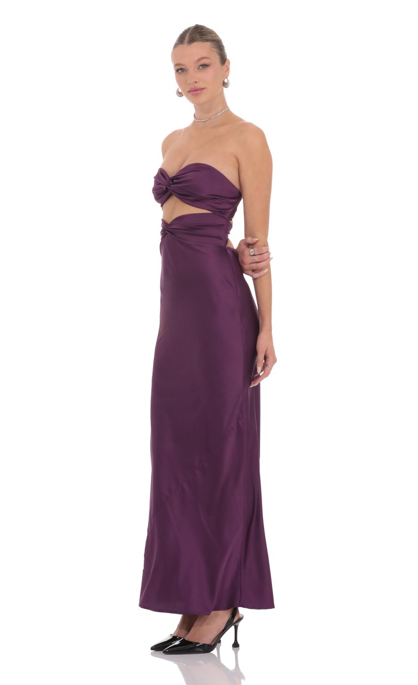 Satin Twist Cutout Maxi Dress in Purple