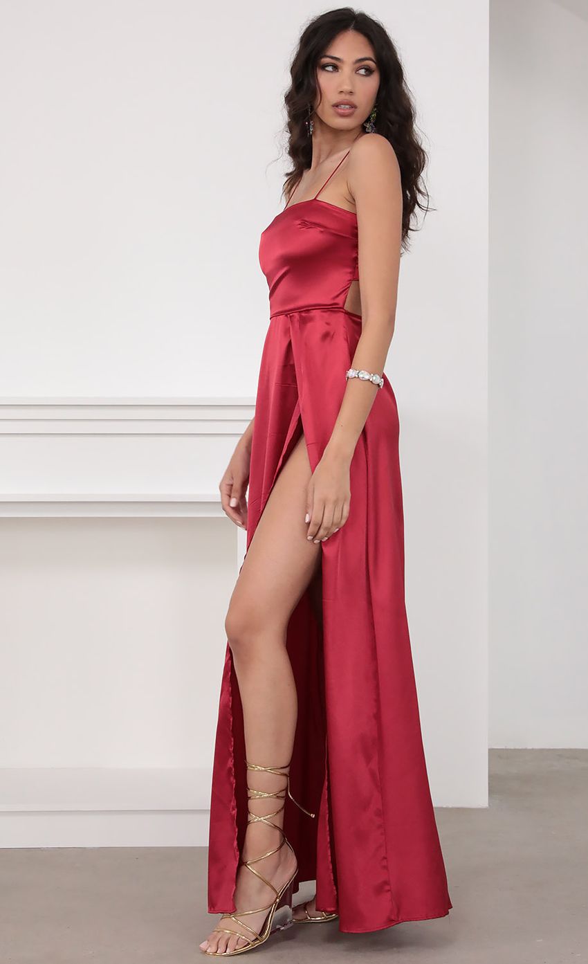 Satin Maxi Dress in Red