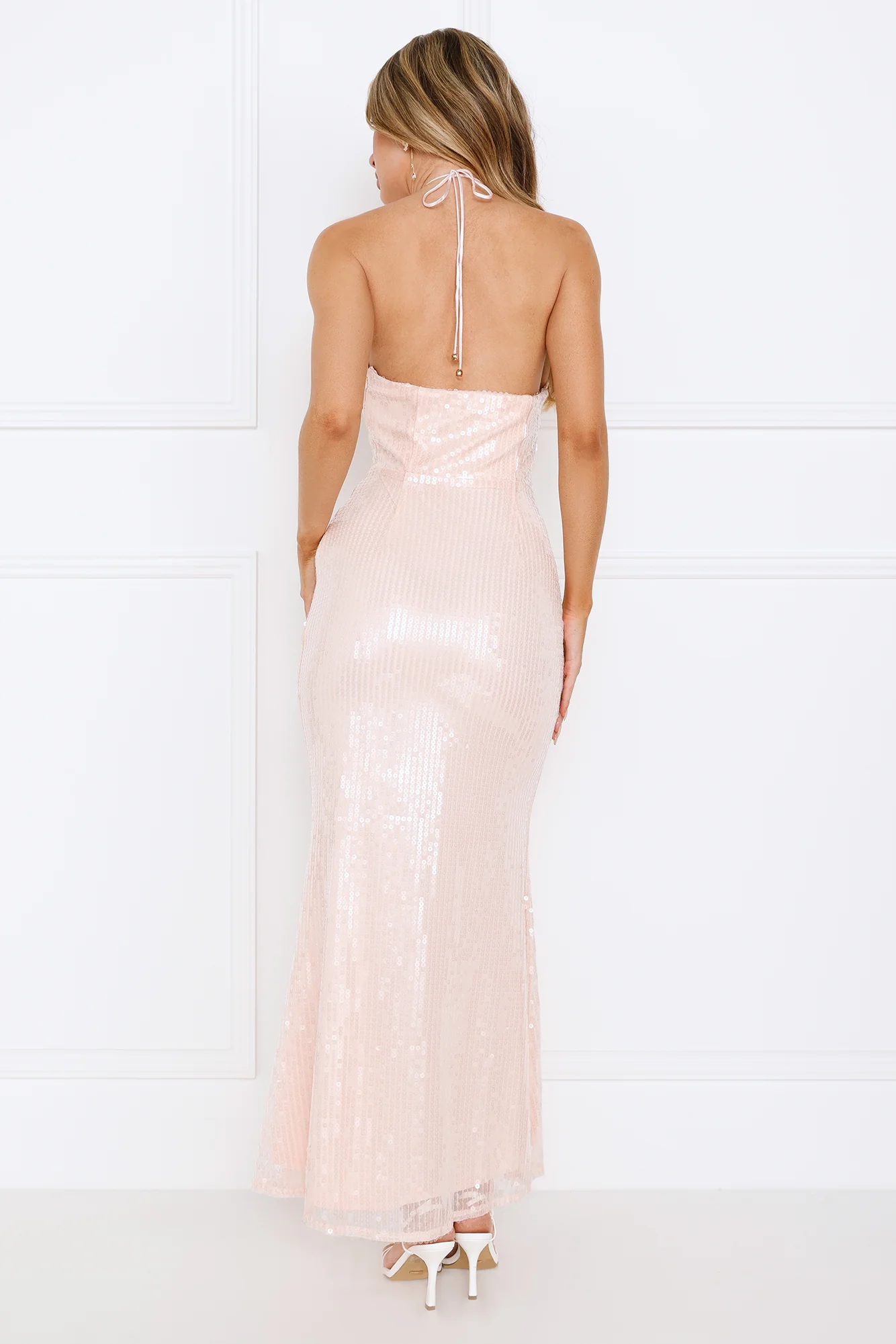 Star Shine Halter Sequin Maxi Dress Pink