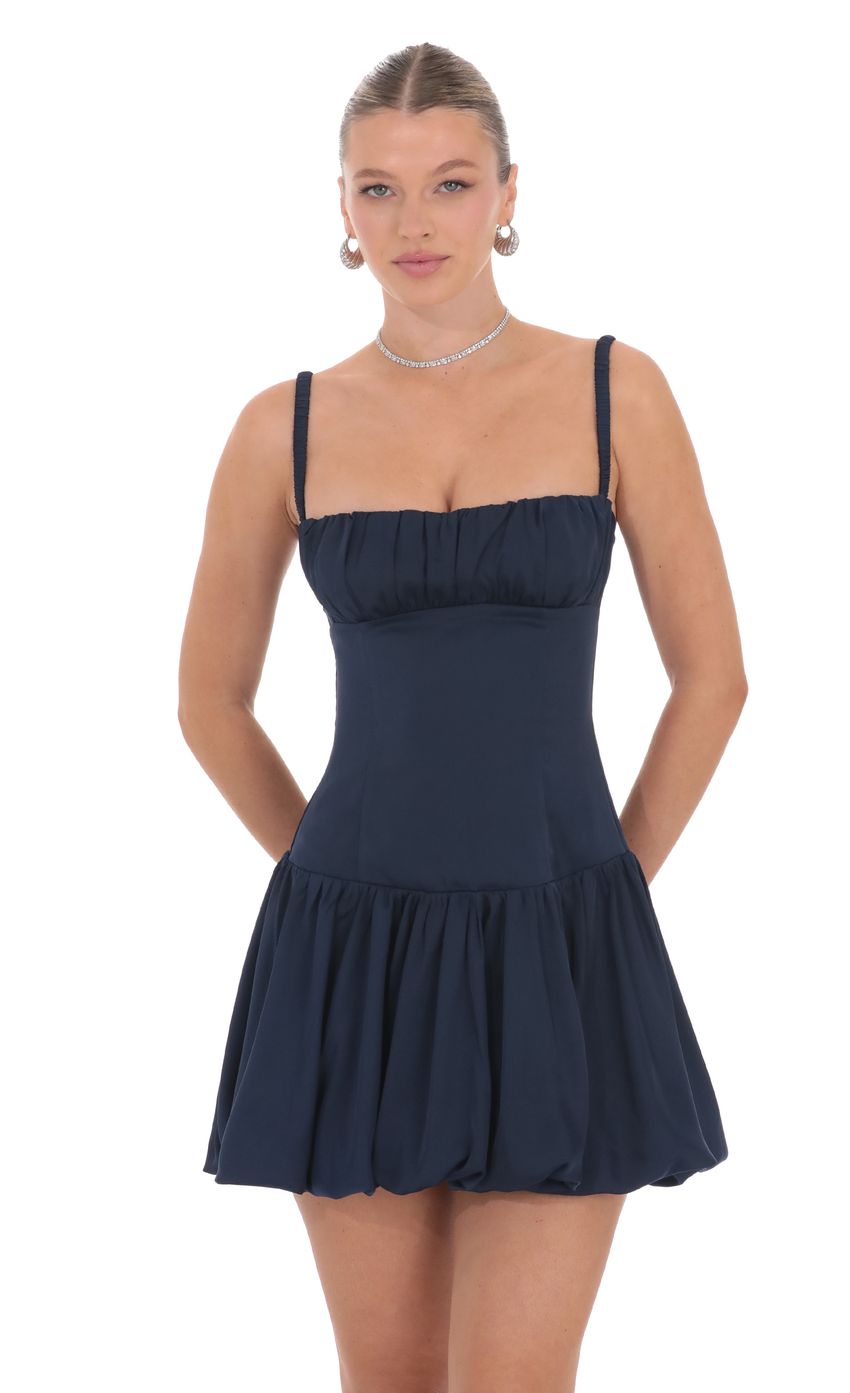 Ruched Bust Bubble Dress in Navy