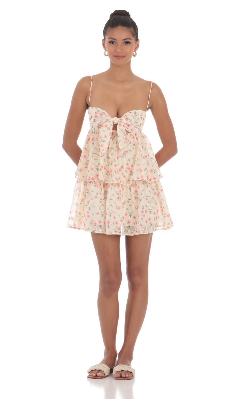 Floral Ruffle Babydoll Dress in Cream