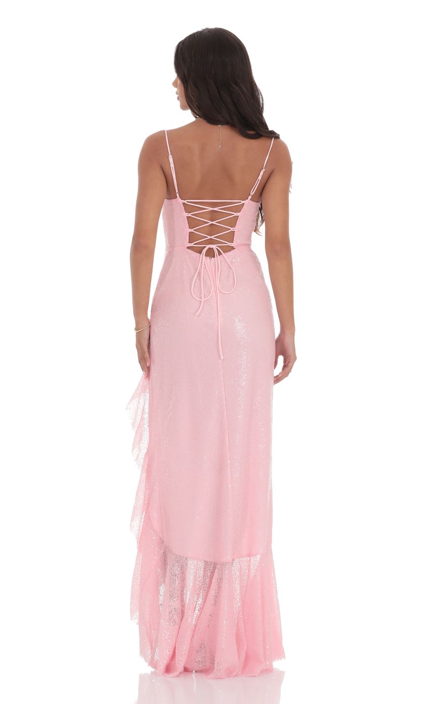 Sequin Ruffle Maxi Dress in Pink