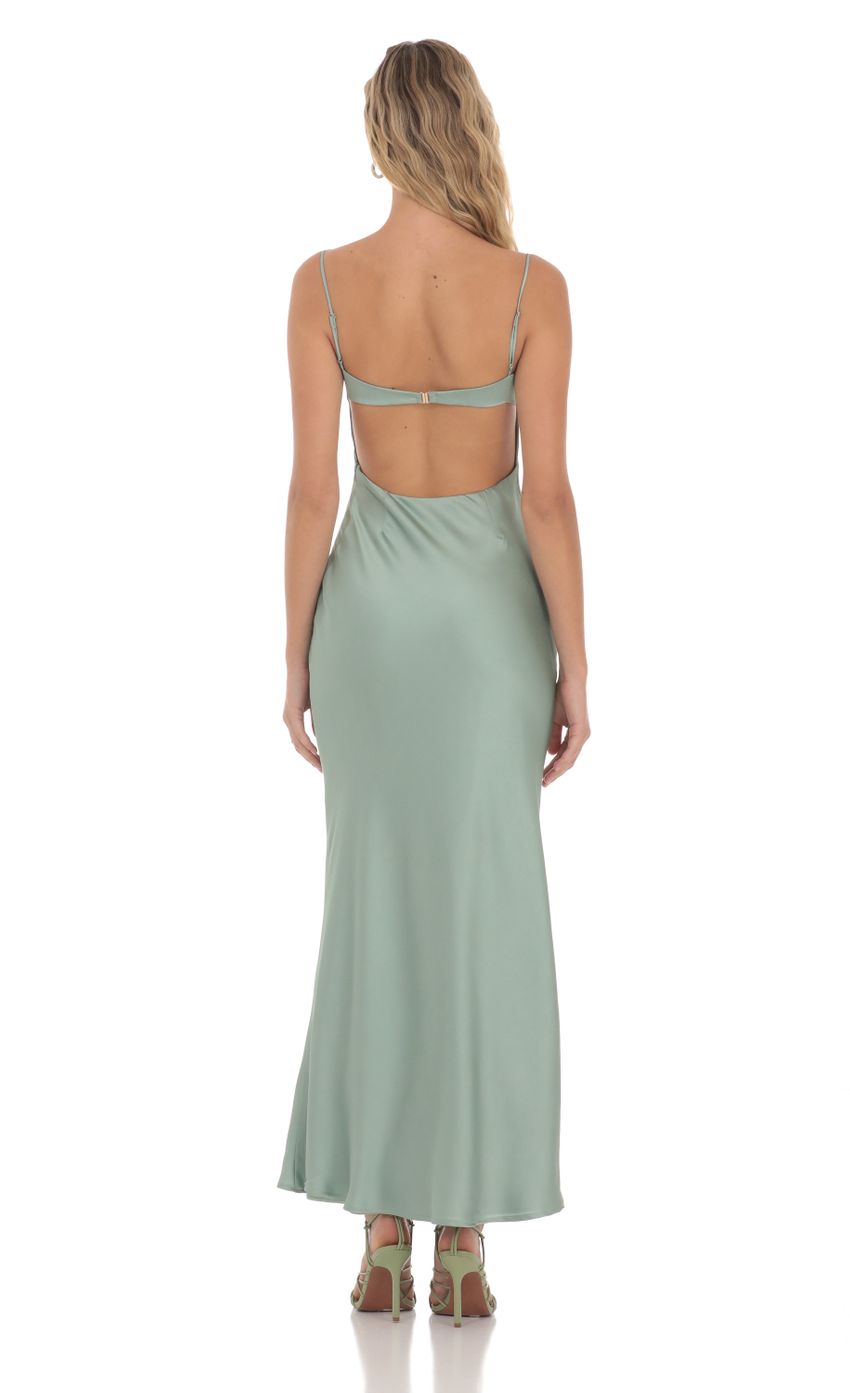Satin Sweetheart Neck Maxi Dress in Sage Green