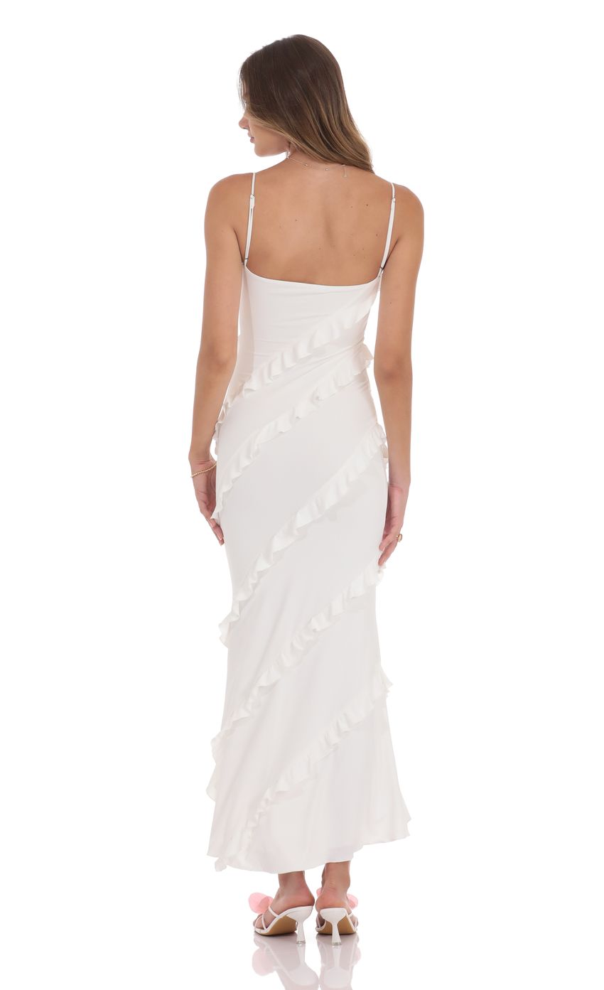Ruffle V-Neck Maxi Dress in White