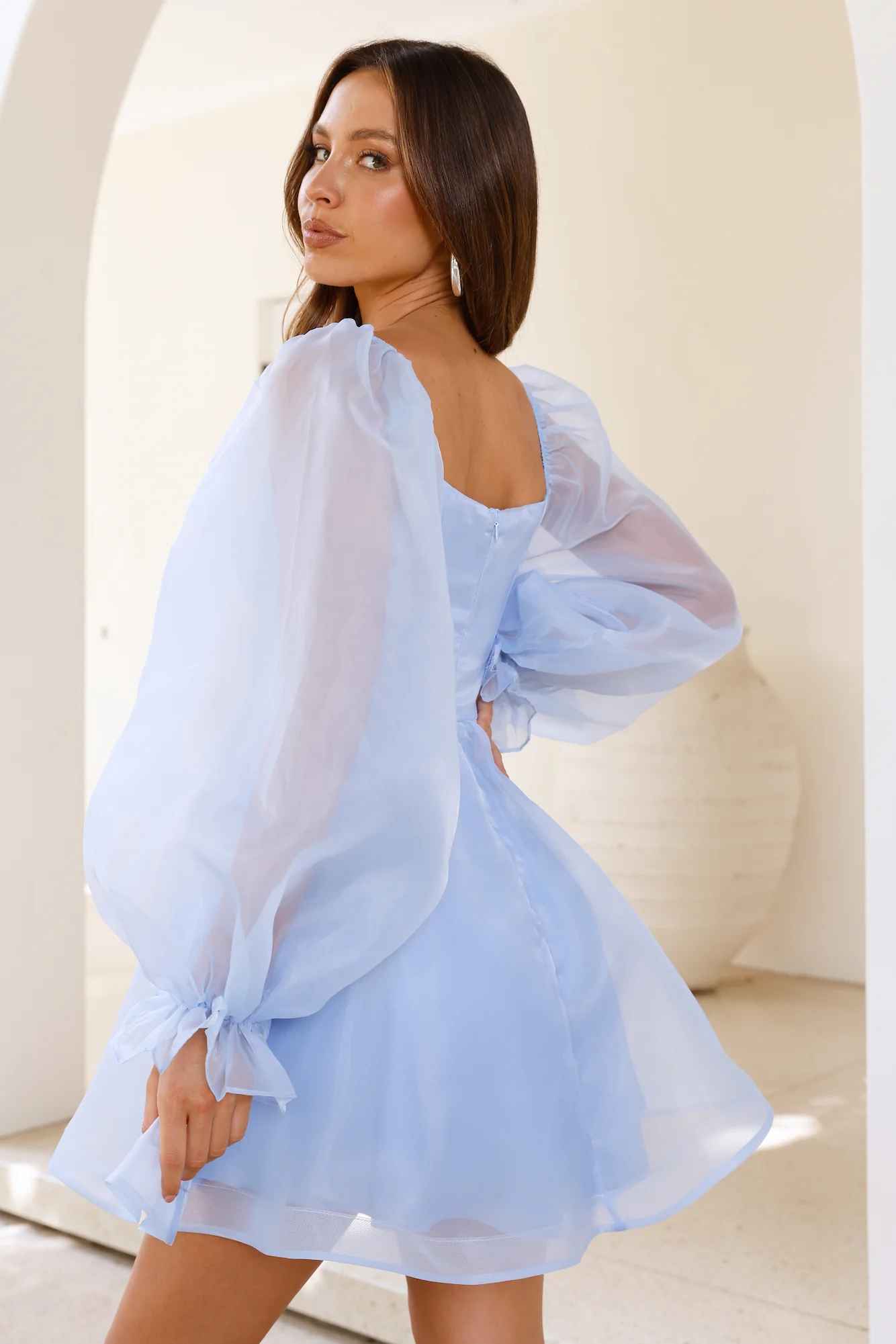 Story Book Long Sleeve Mini Dress Blue