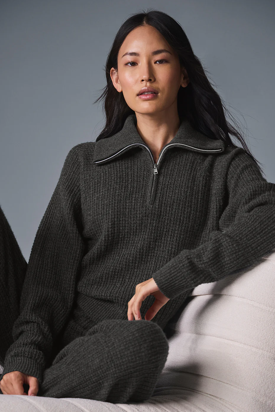 Cashmere Plush Waffle 1/4 Zip Pullover - Dark Heather Grey