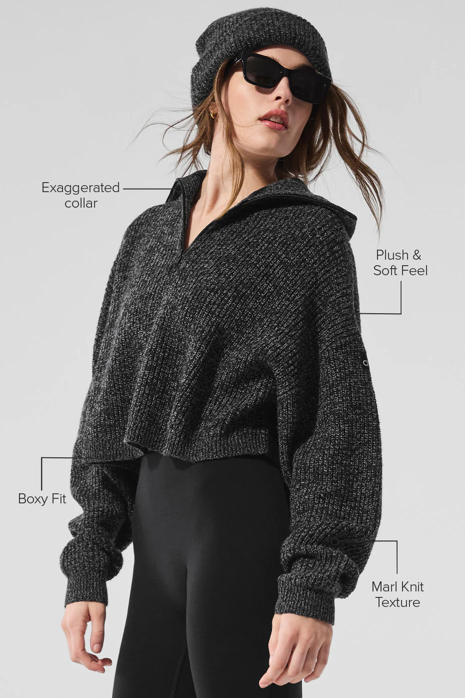 Marl Sweater 1/4 Zip Pullover - Black Marl