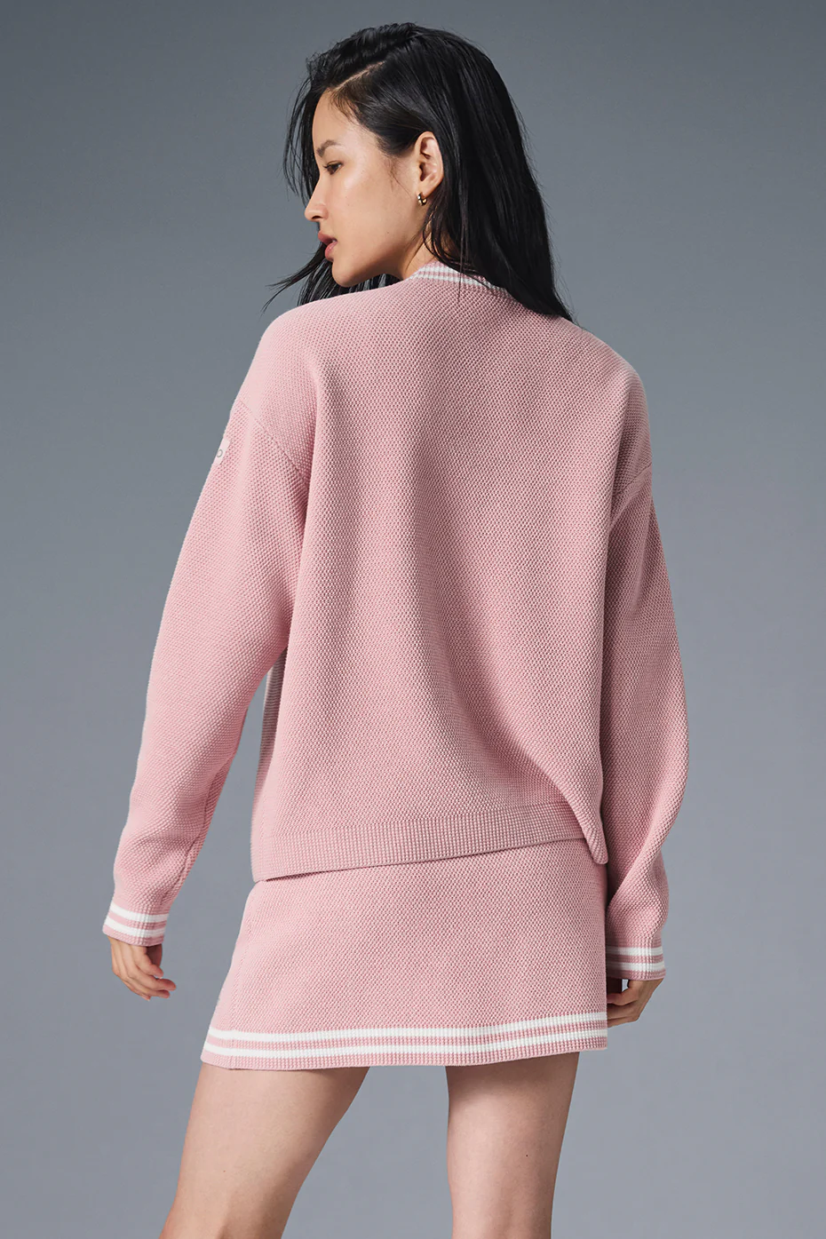 Tennis Club Sweater Knit Cardigan - Ballet Pink/White