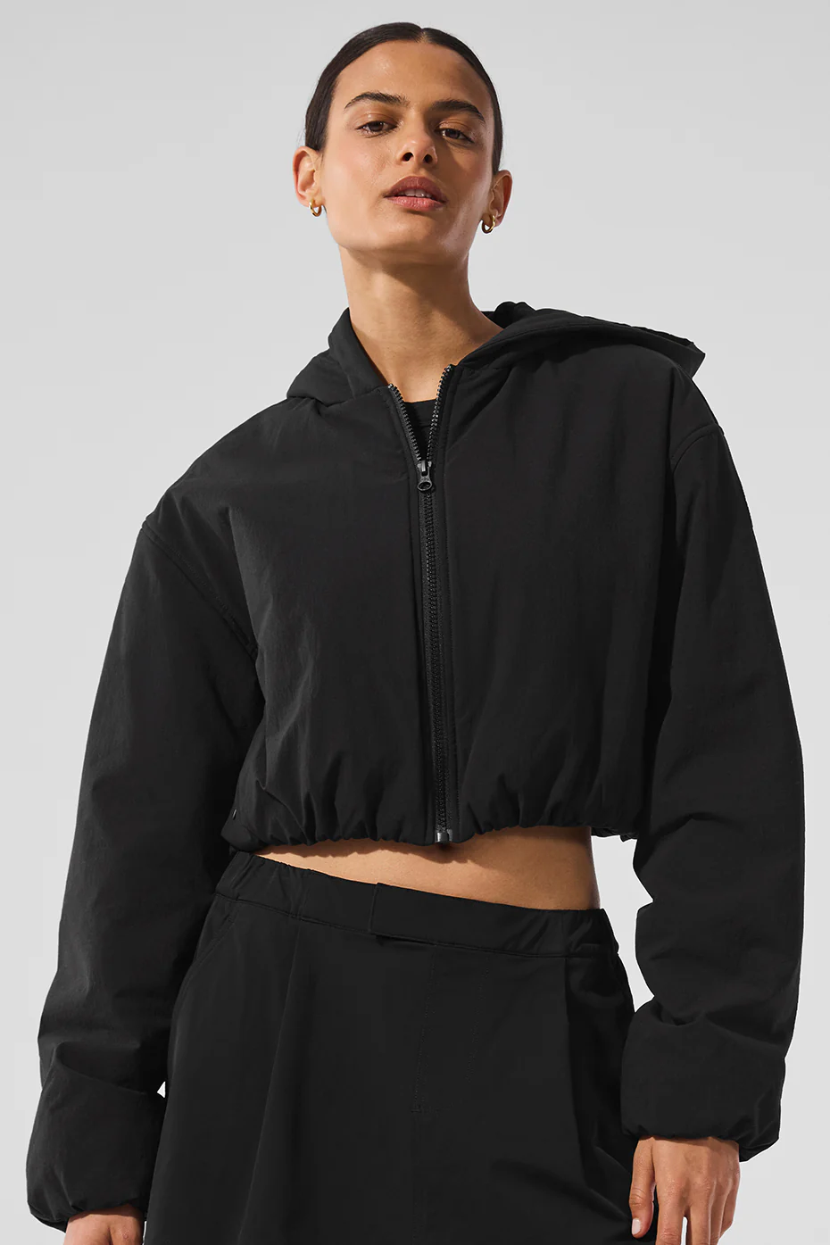 Cropped Mountain Peak Full-Zip Hoodie - Black
