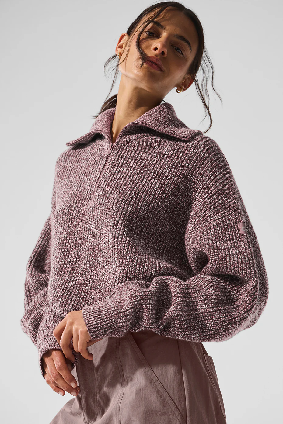 Marl Sweater 1/4 Zip Pullover - Mushroom Marl