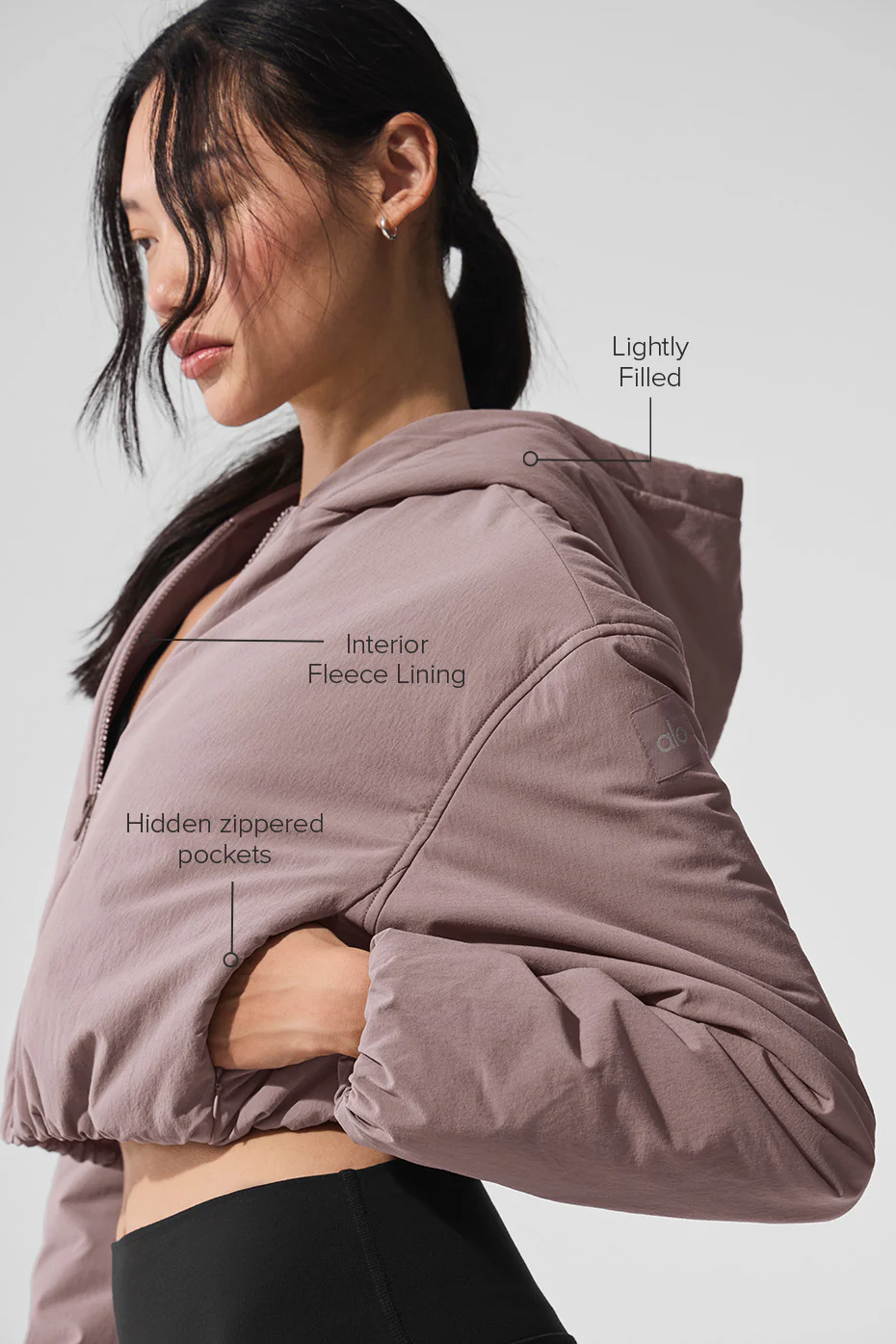 Cropped Mountain Peak Full-Zip Hoodie - Mushroom