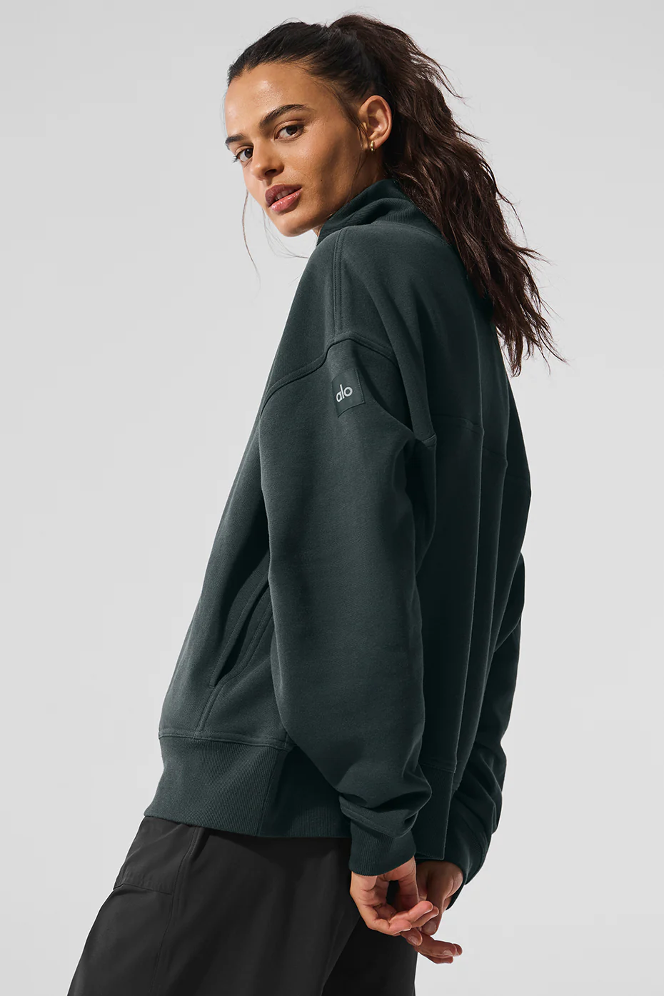 Hazy Mock Neck Pullover - Charcoal Green