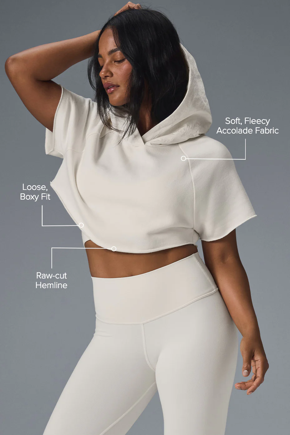 Cropped In The Air Short Sleeve Hoodie - Ivory