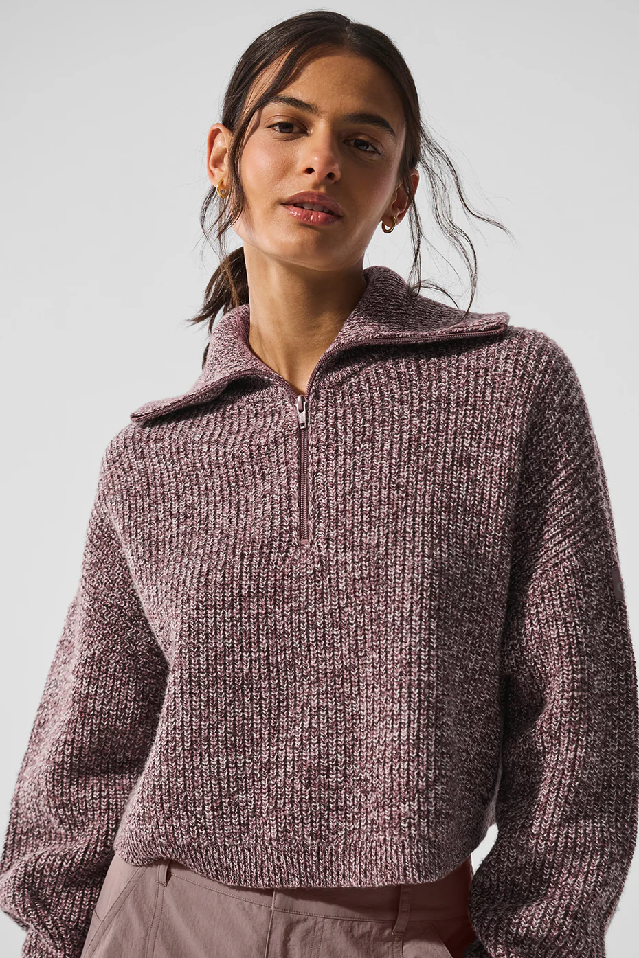 Marl Sweater 1/4 Zip Pullover - Mushroom Marl