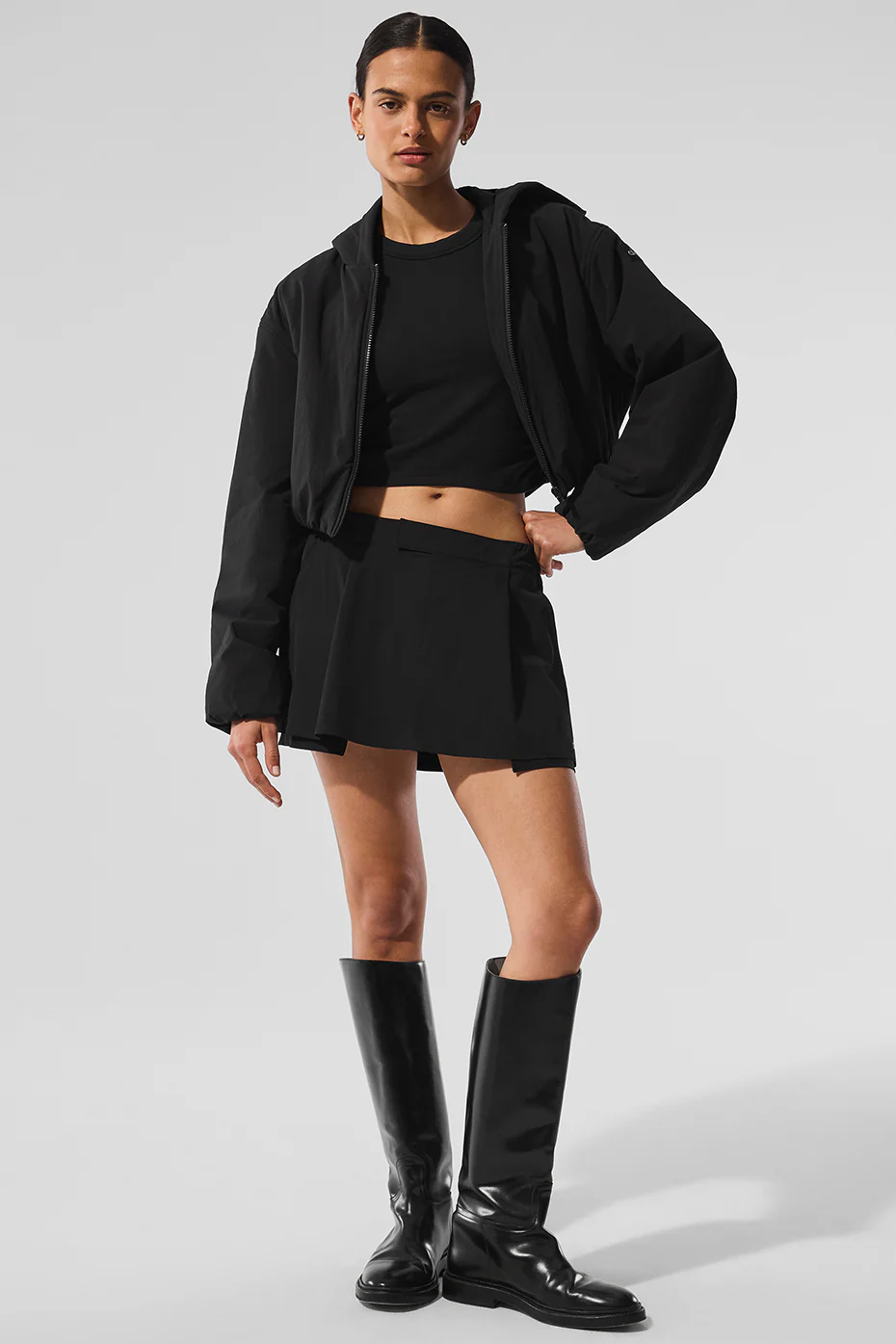 Cropped Mountain Peak Full-Zip Hoodie - Black