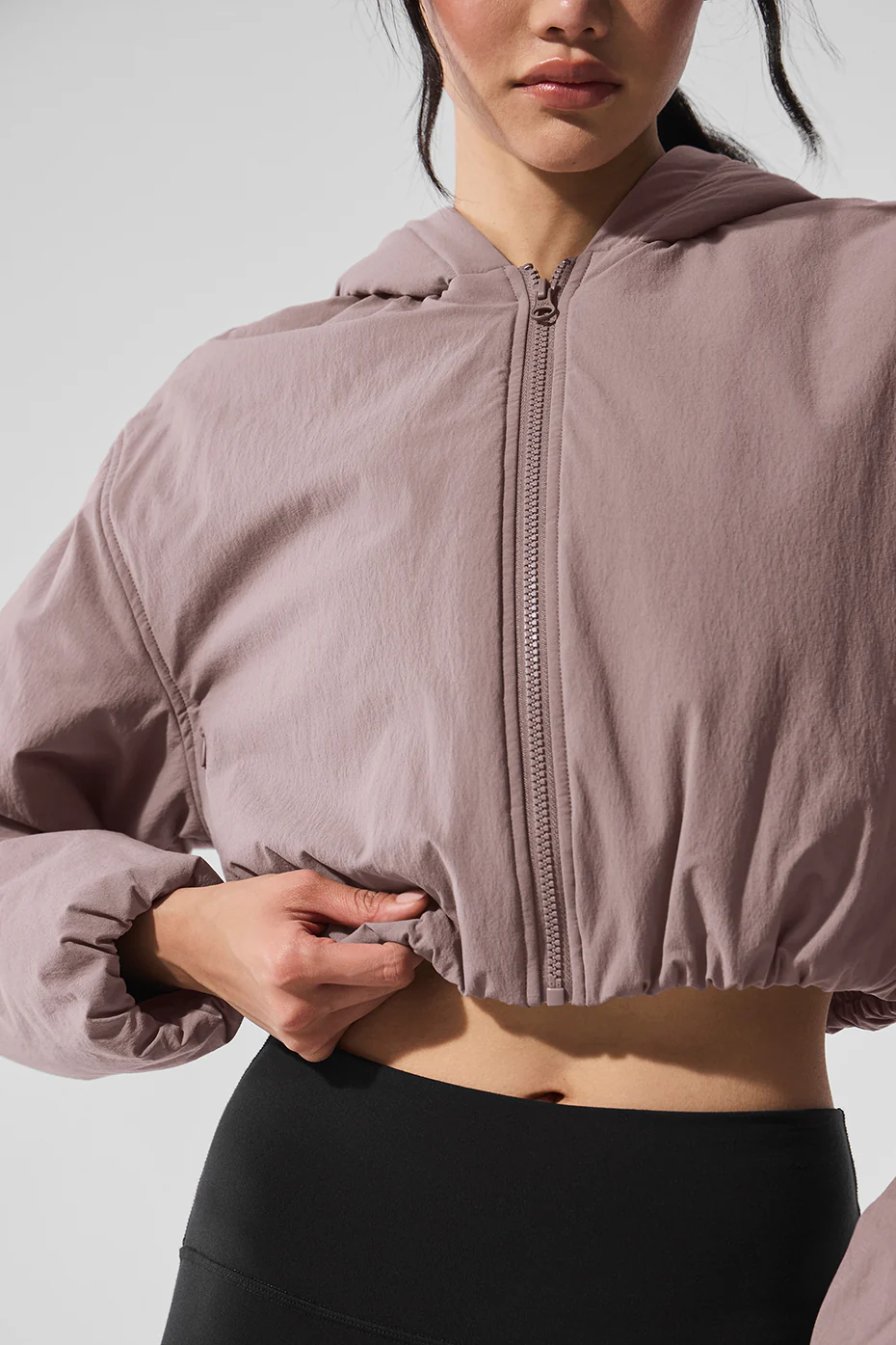 Cropped Mountain Peak Full-Zip Hoodie - Mushroom