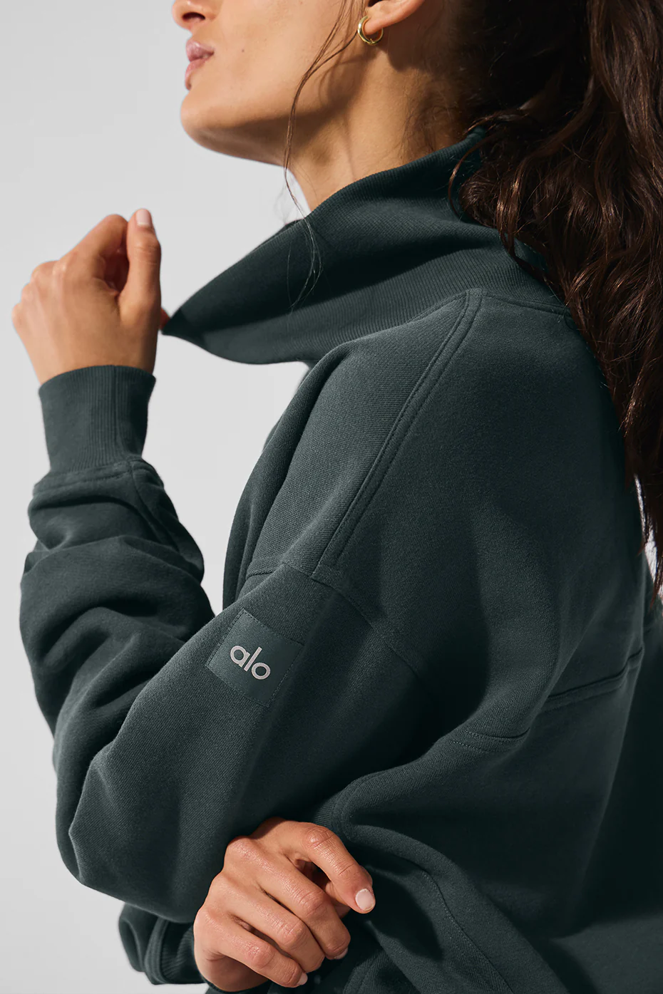 Hazy Mock Neck Pullover - Charcoal Green