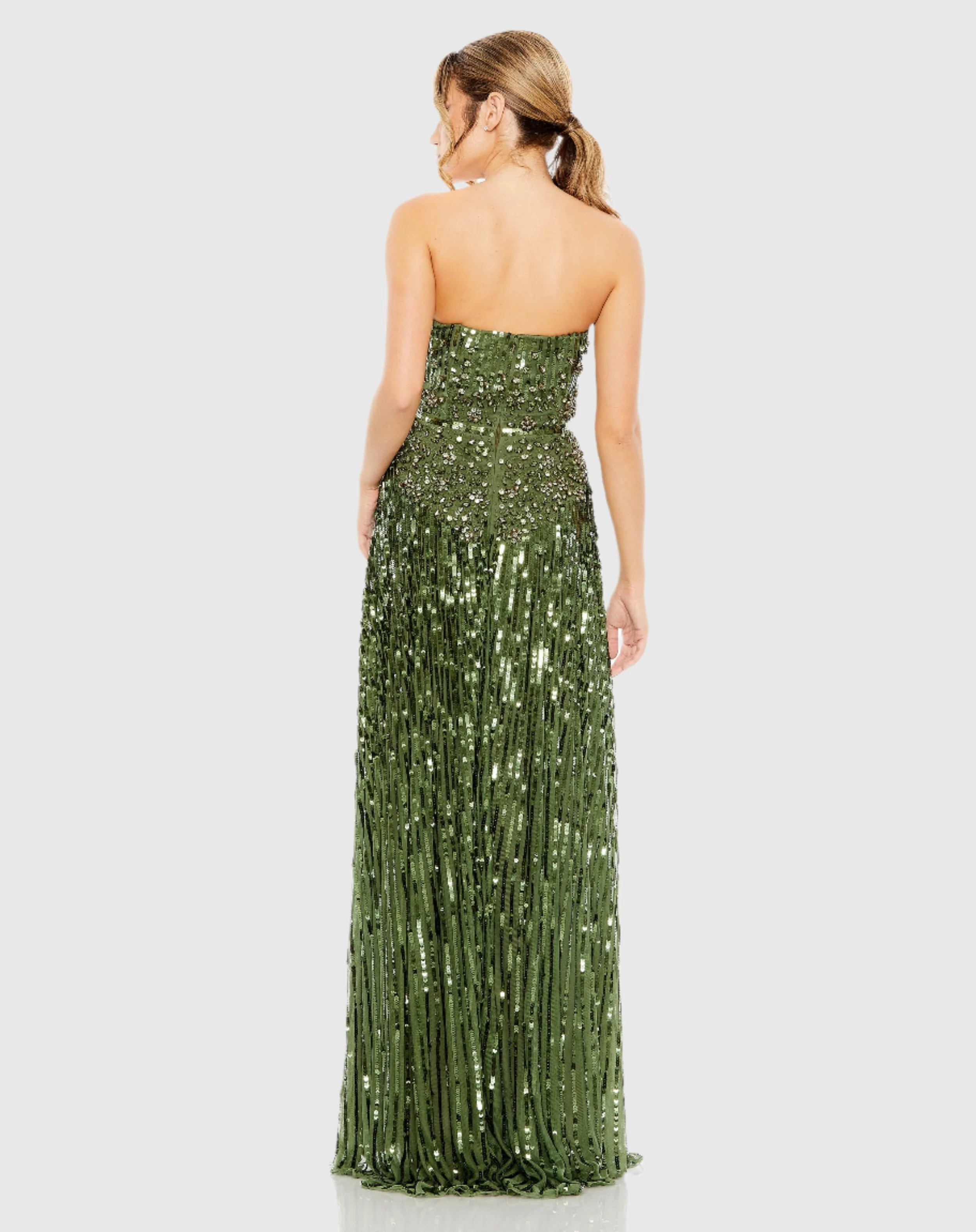Green Strapless Hand Embellished Beaded A Line Gown