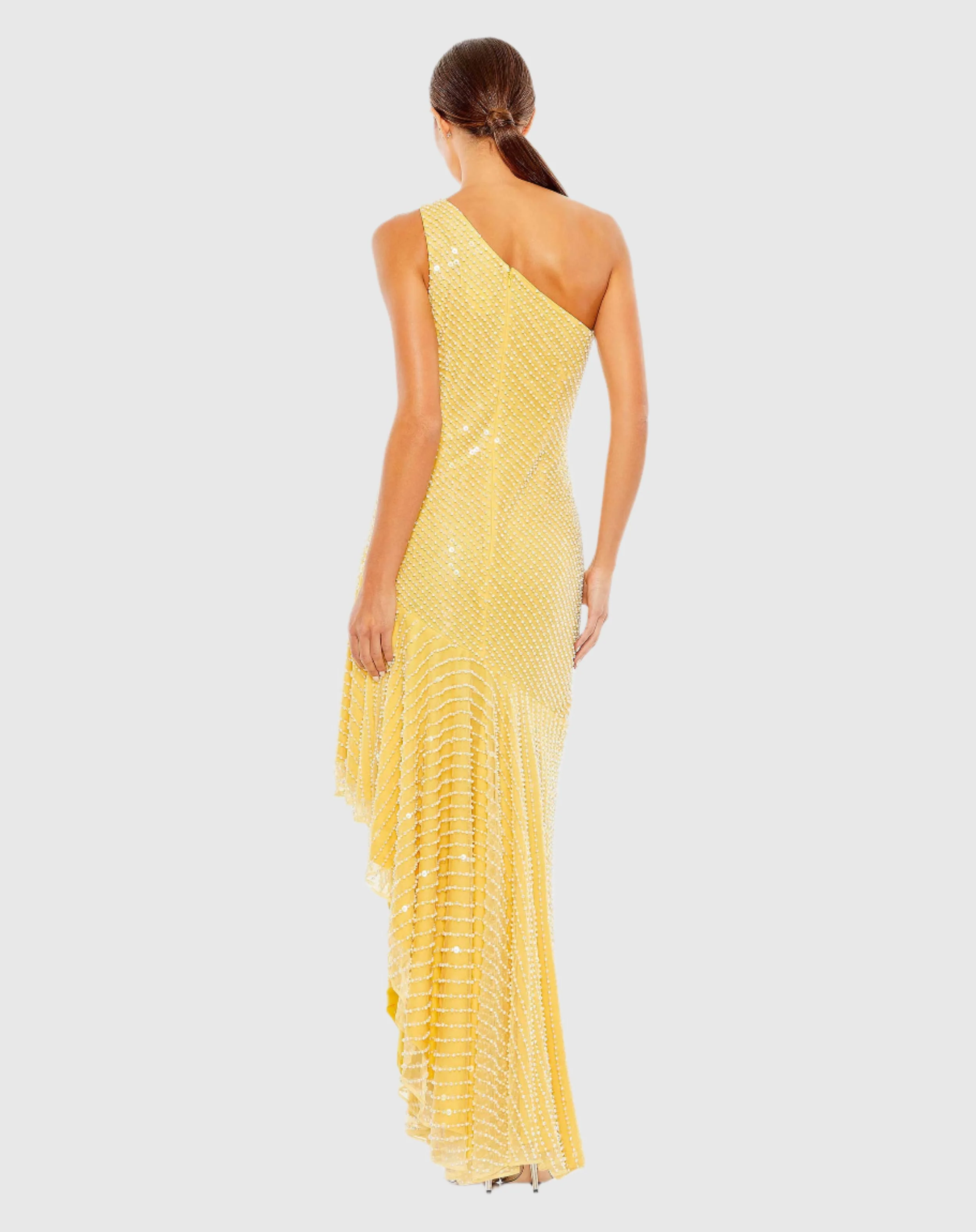 Yellow One Shoulder Asymmetrical Hem Dress