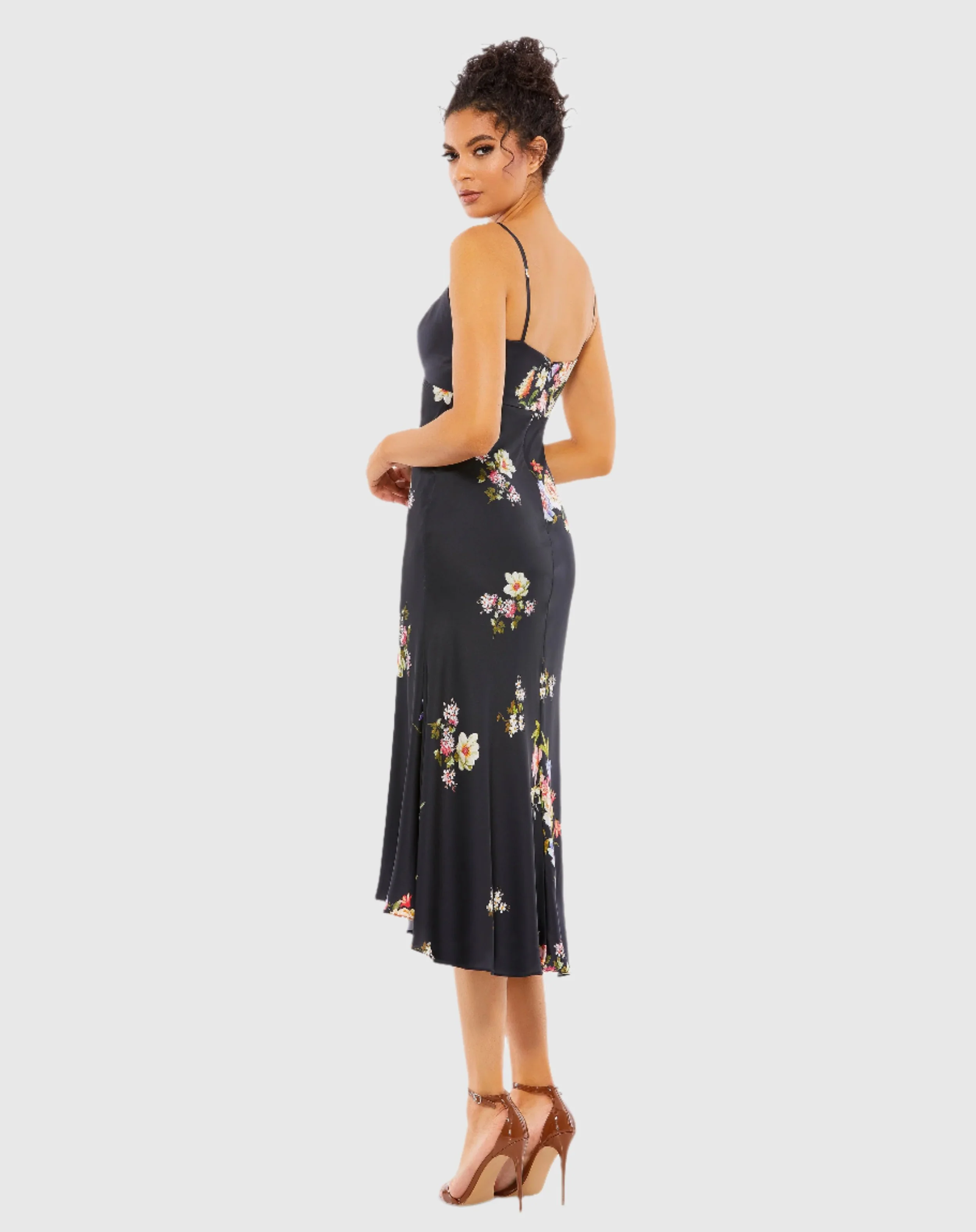 Floral Print Button Bodice Empire Midi Dress