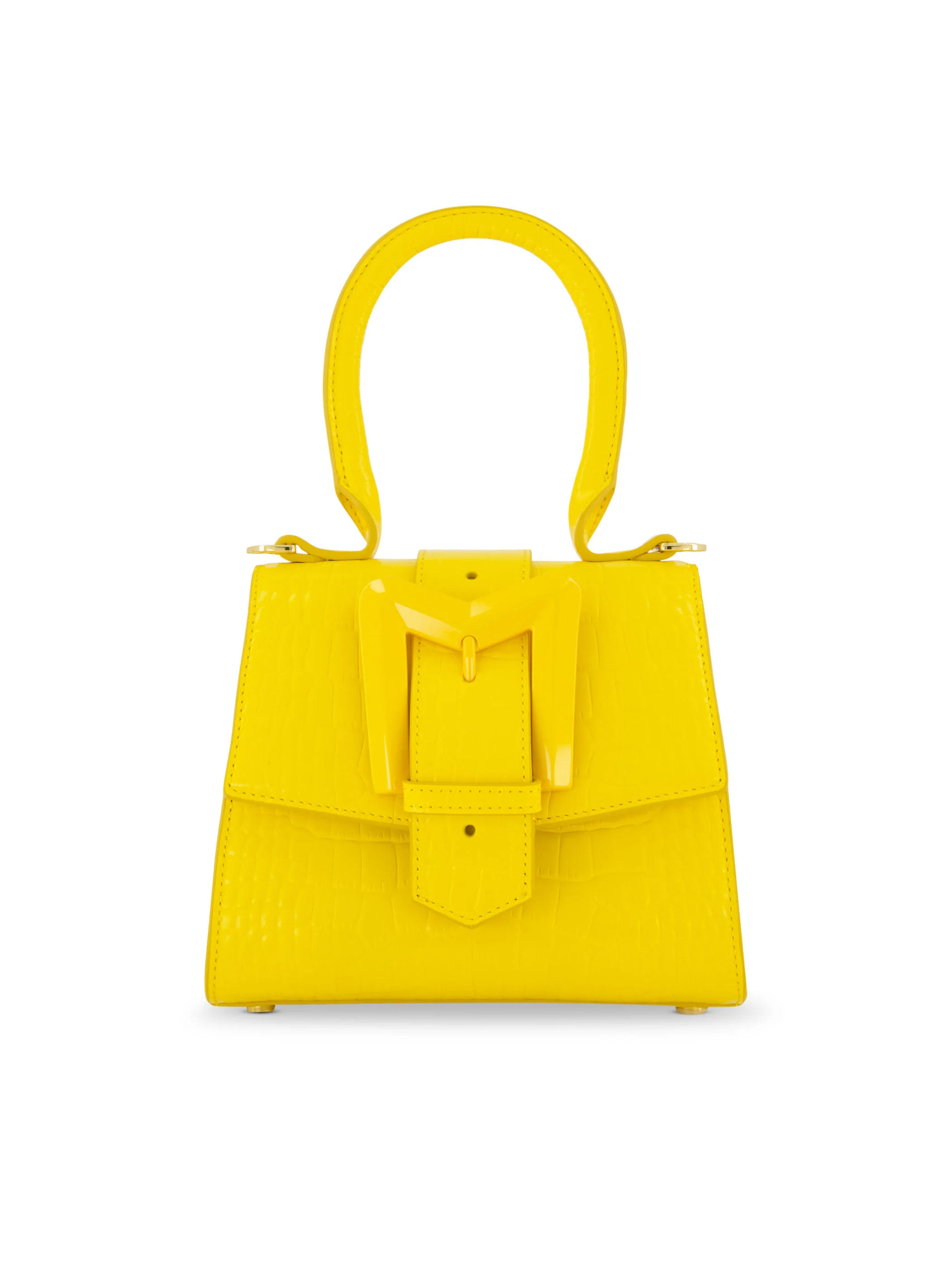 Buckled Mini Croco Sunshine Leather Handbag with Detachable Strap