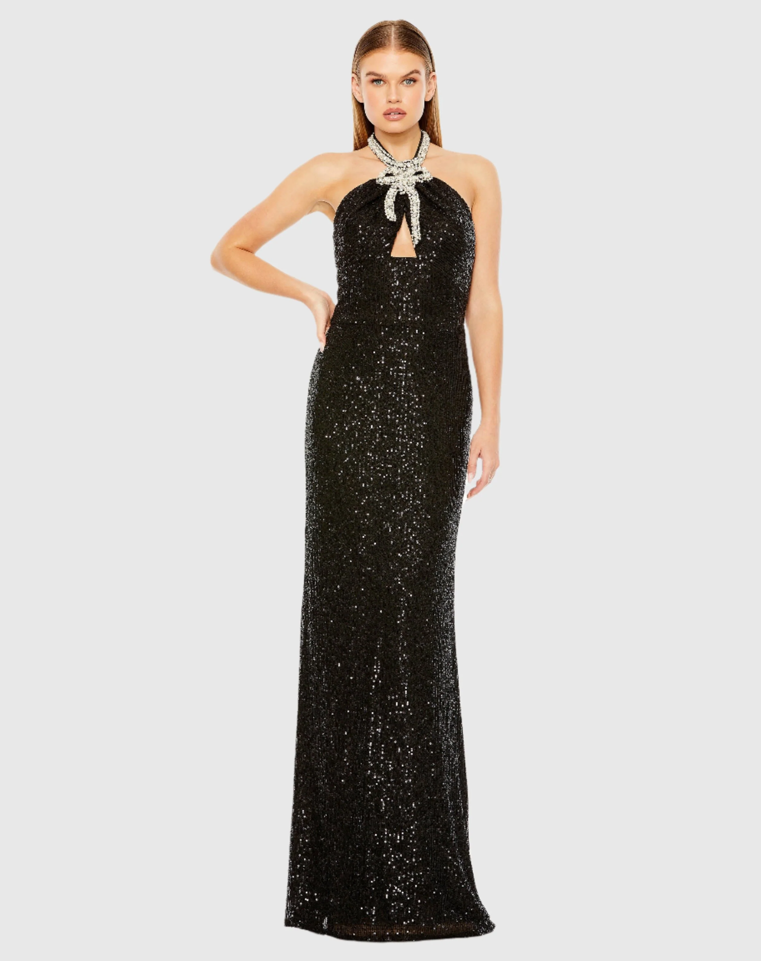 Black Halter Keyhole Sequin Gown